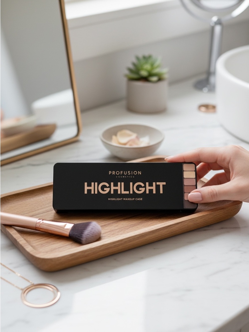 Profusion Cosmetics 6-Shade Highlight Makeup Case Palette & Brush